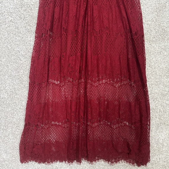 Altar'd State Mariska Brick Red Lace Semi-Sheer Embroidered Maxi Dress Womens L - Picture 9 of 14